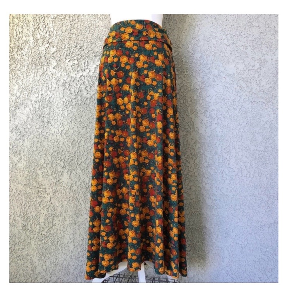 NWT LuLaRoe Green Maxi Skirt with Orange and Red Floral Print size L